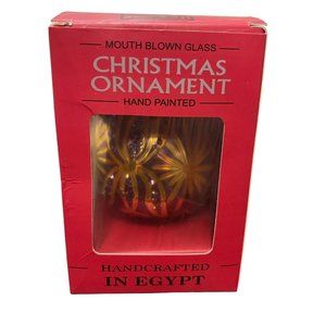 VTG Mouth Blown Glass Hand Painted Christmas Ornament Gold/Purple Ball Egypt EUC